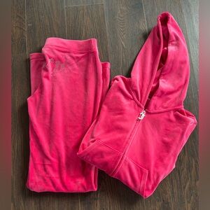 Juicy Couture Hot Pink Velour Track Pants & Hoodie Set